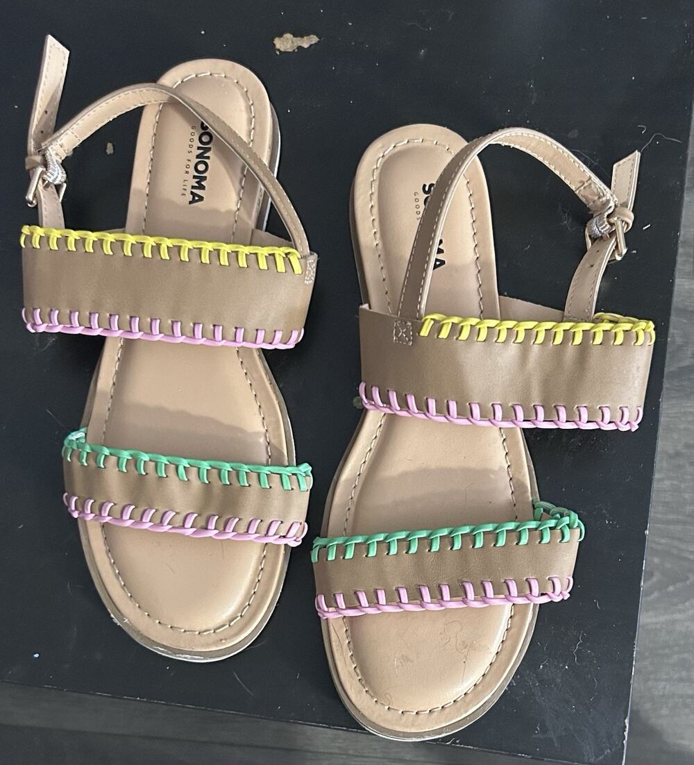 Sonoma Goods For Life Girls flat sandals multi-colored woven braided strap sz 4m